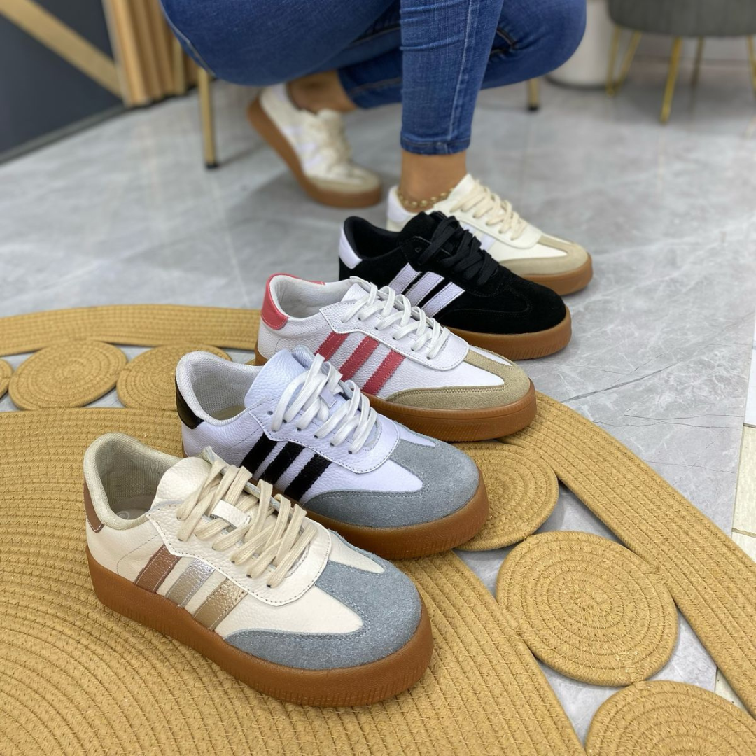 Tenis casuales de cuero original con suela caramelo – Estilo urbano y comodidad premium