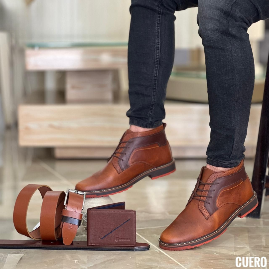 Botas de cuero casual para caballero – Estilo urbano con suela diferenciada