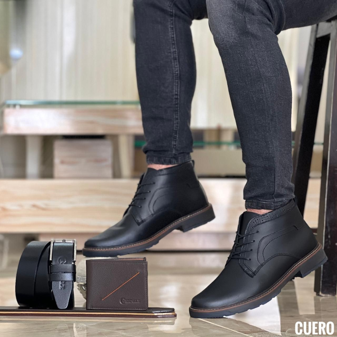 Botas de cuero casual para caballero – Estilo urbano con suela diferenciada