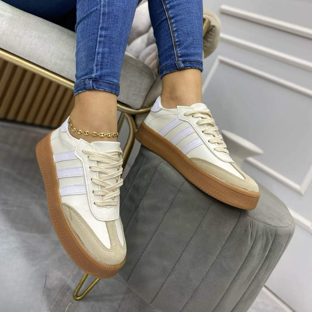 Tenis casuales de cuero original con suela caramelo – Estilo urbano y comodidad premium