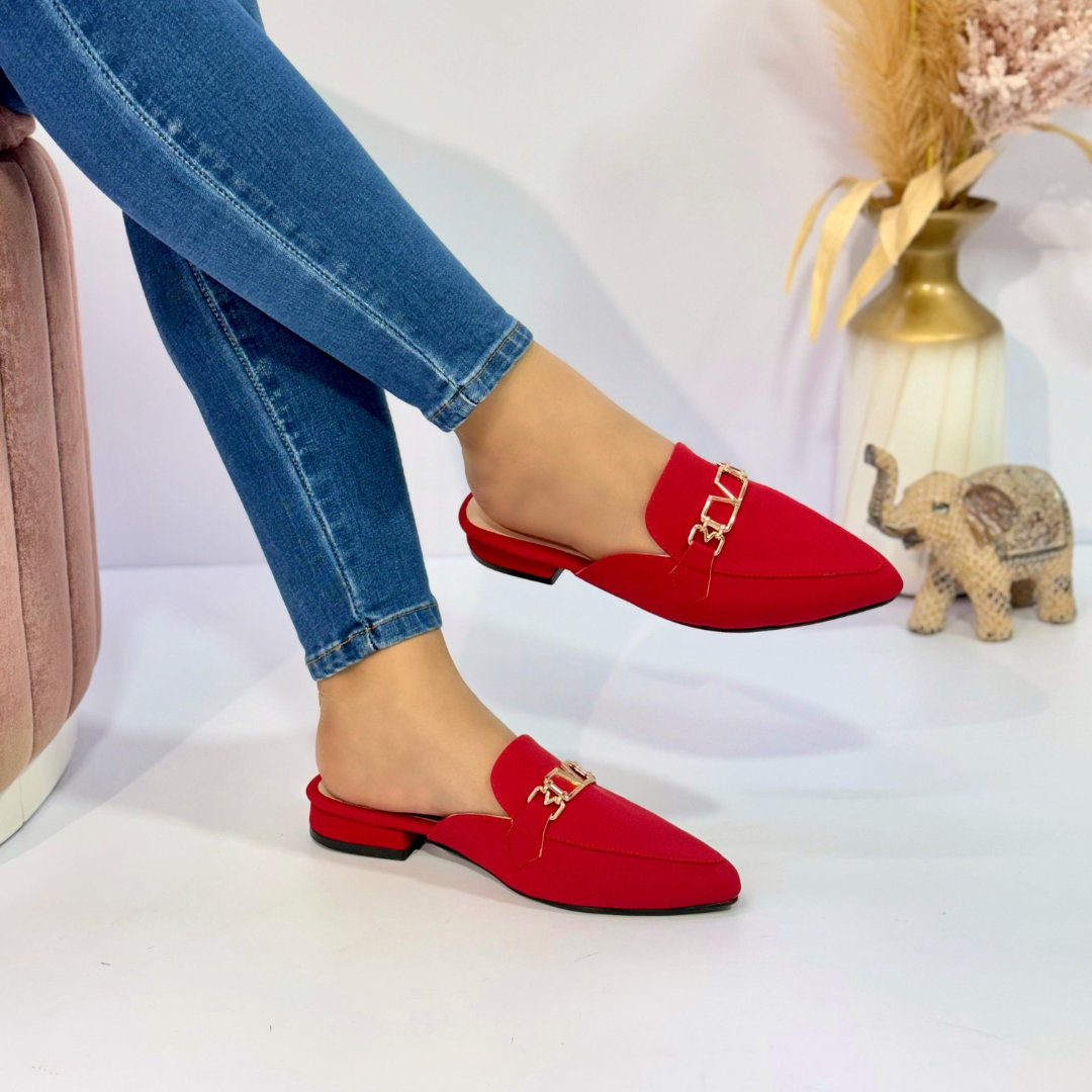 Flats destalonados en textil con detalle metálico – Elegantes y cómodos para dama