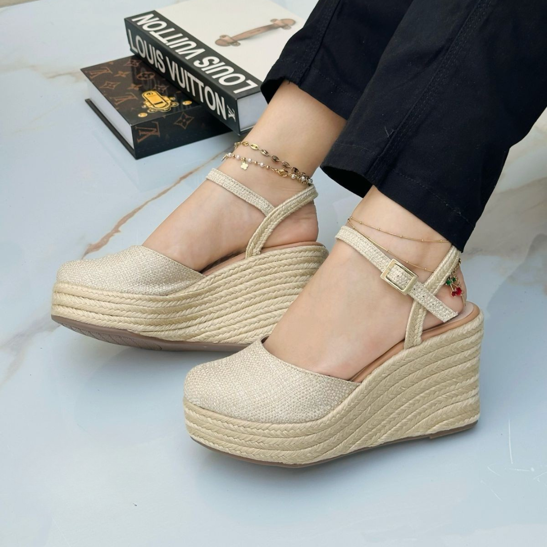 Alpargatas con Cuña de Yute y Correa Ajustable – Sandalias Plataforma Mujer