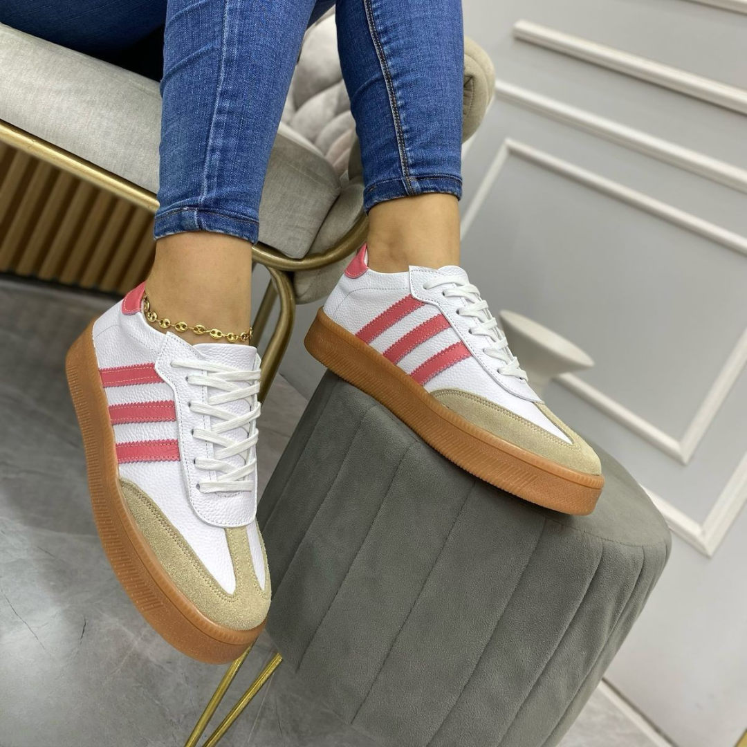 Tenis casuales de cuero original con suela caramelo – Estilo urbano y comodidad premium