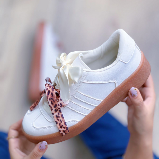 Tenis Zapatillas Urbanas con Lazo Doble Satín y Animal Print – Estilo Casual Chic