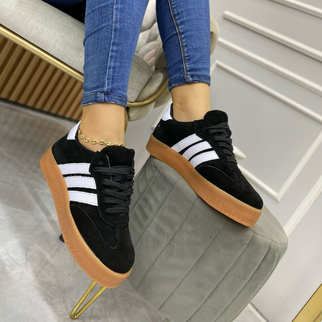 Tenis casuales de cuero original con suela caramelo – Estilo urbano y comodidad premium