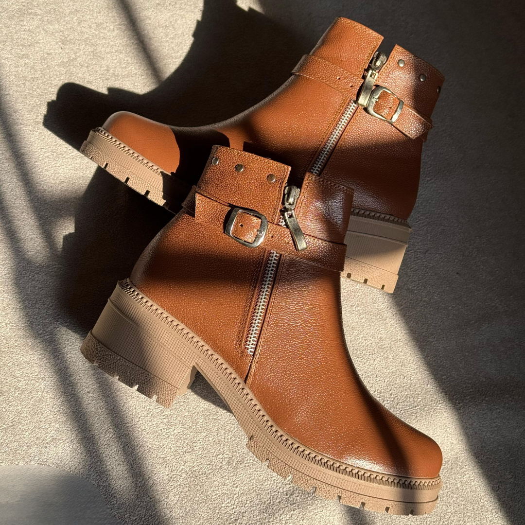 Botines Mujer Urban Style con Cremallera y Hebilla – Plataforma Baja Antideslizante