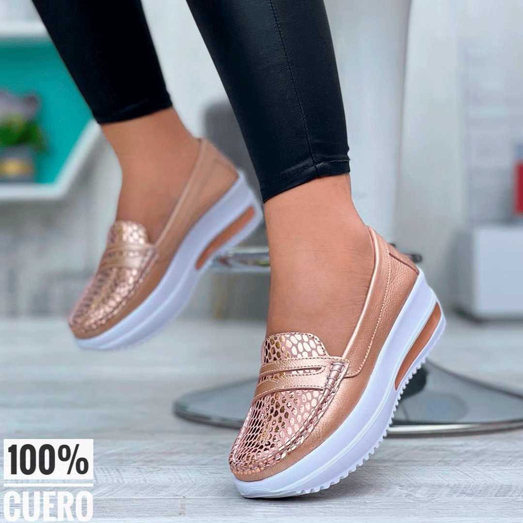 Mocasines de cuero con plataforma para dama