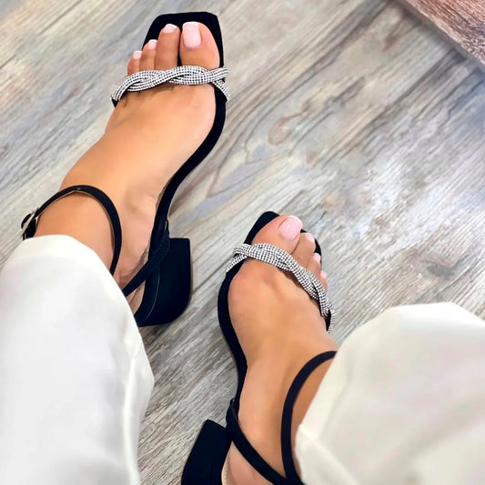 Sandalias de tira trenzado tacón bajo