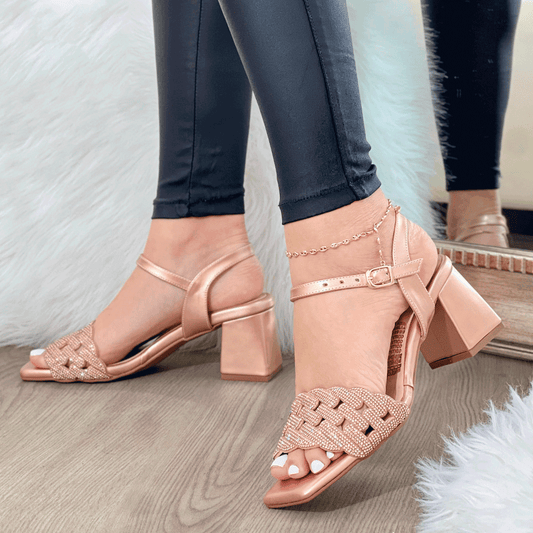 Sandalias Trenzas brillantes tacon ancho