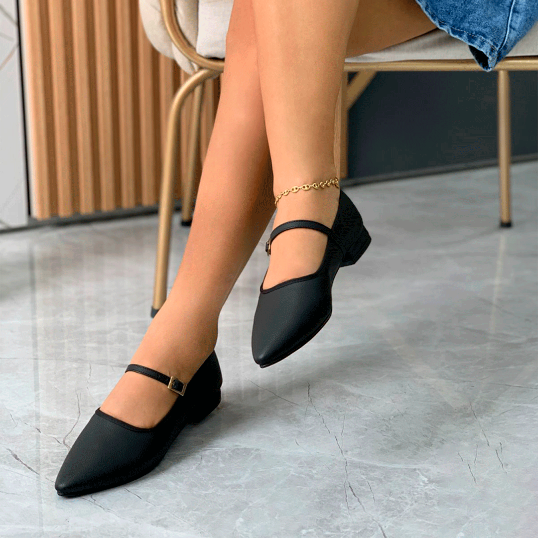 Mary Jane Punta Fina tipo Flats bajos con correa ajustable