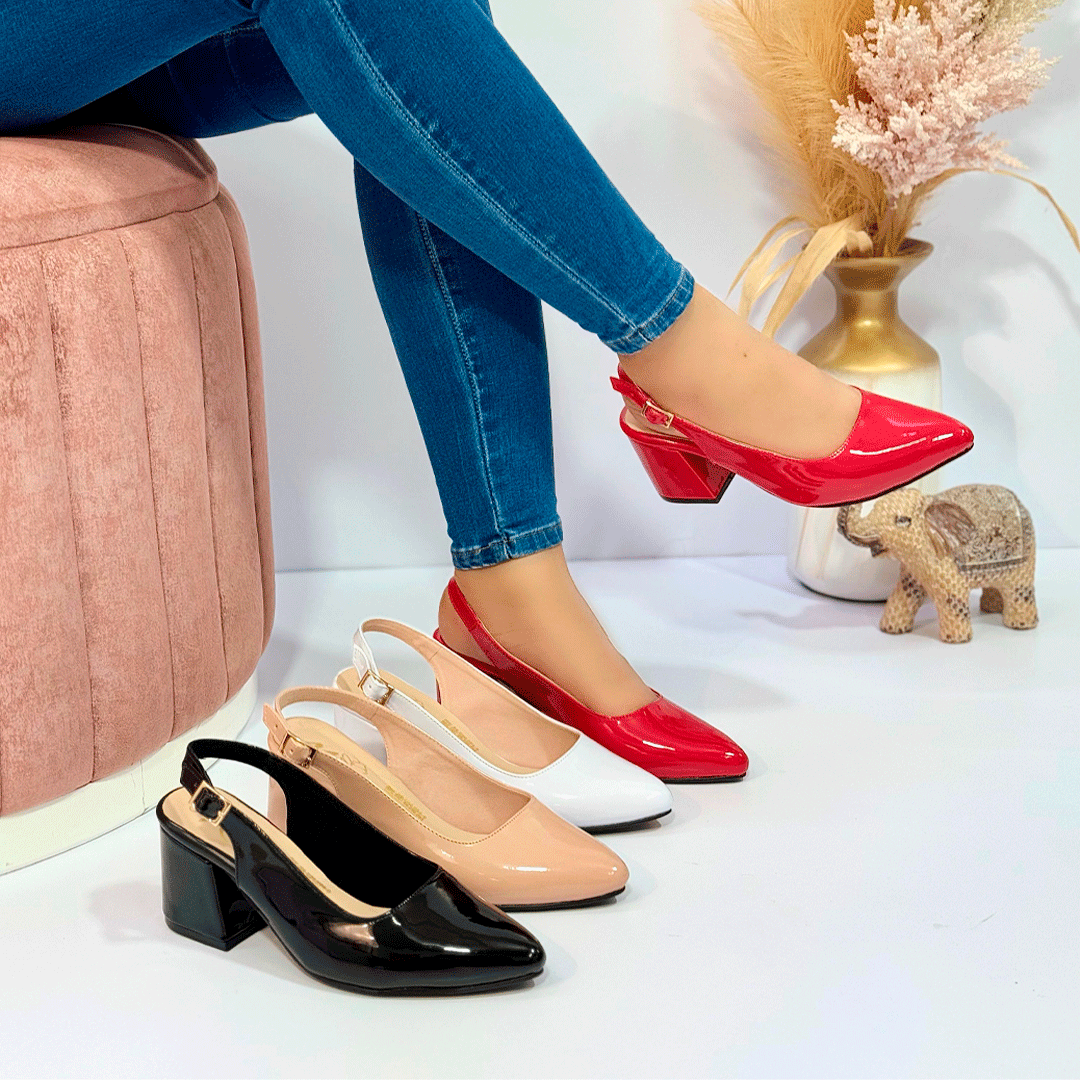Tacones slingback de charol con tacón cuadrado cómodo – Estilo sofisticado