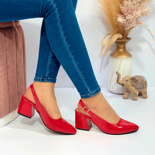 Tacones slingback de charol con tacón cuadrado cómodo – Estilo sofisticado