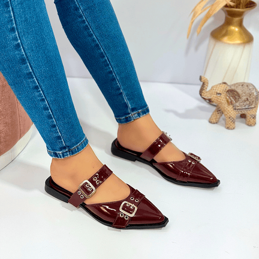 Flats mules tipo babucha punta fina con doble hebilla – Urban Chic
