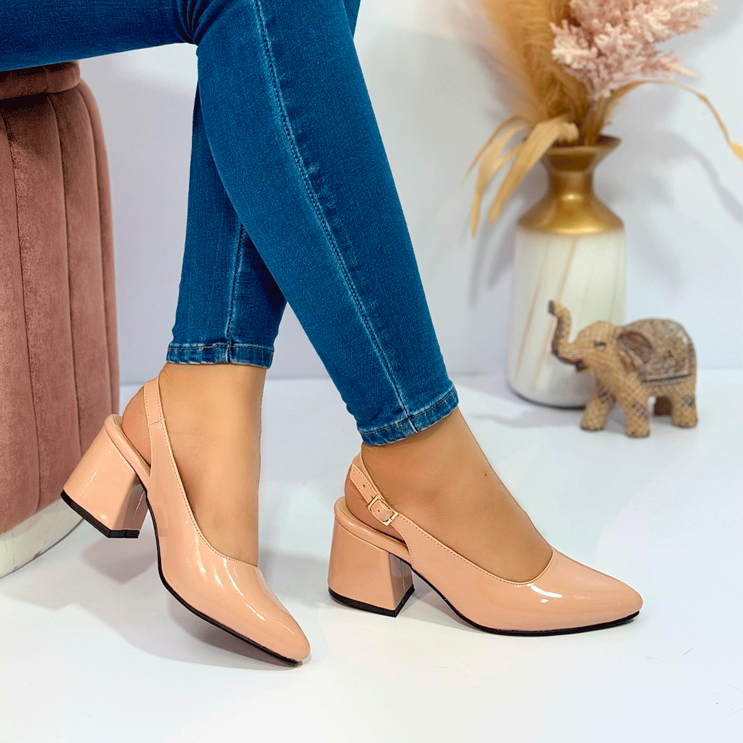 Tacones slingback de charol con tacón cuadrado cómodo – Estilo sofisticado
