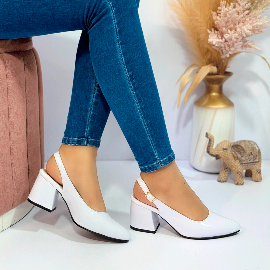 Tacones slingback de charol con tacón cuadrado cómodo – Estilo sofisticado