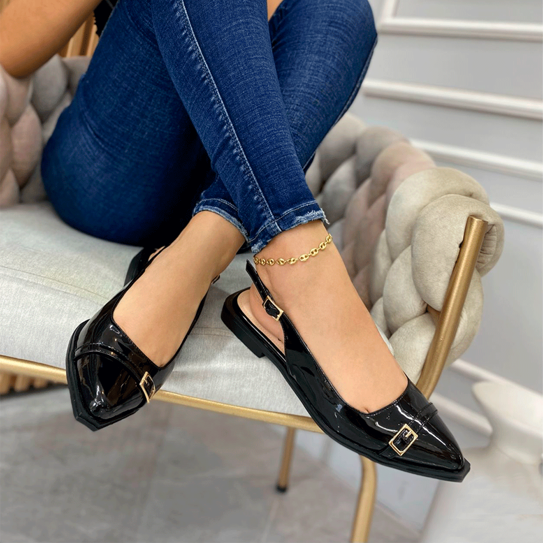 Flats tipo Slingback Charol "París" con hebilla decorativa