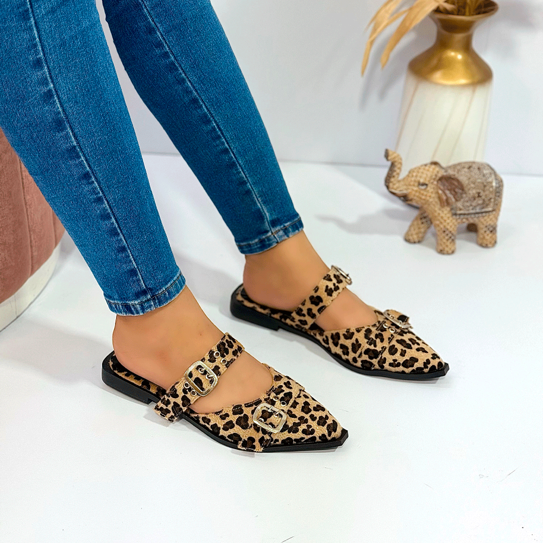 Flats mules tipo babucha punta fina con doble hebilla – Urban Chic