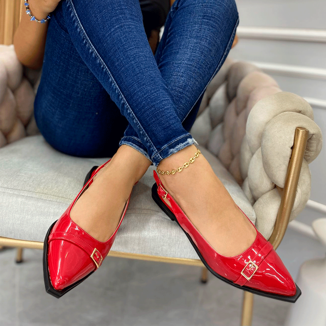 Flats tipo Slingback Charol "París" con hebilla decorativa