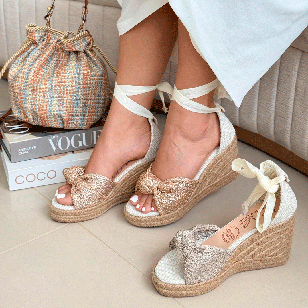 Sandalias de cuña con cintas Brisa – Glitter, altura cómoda y estilo boho