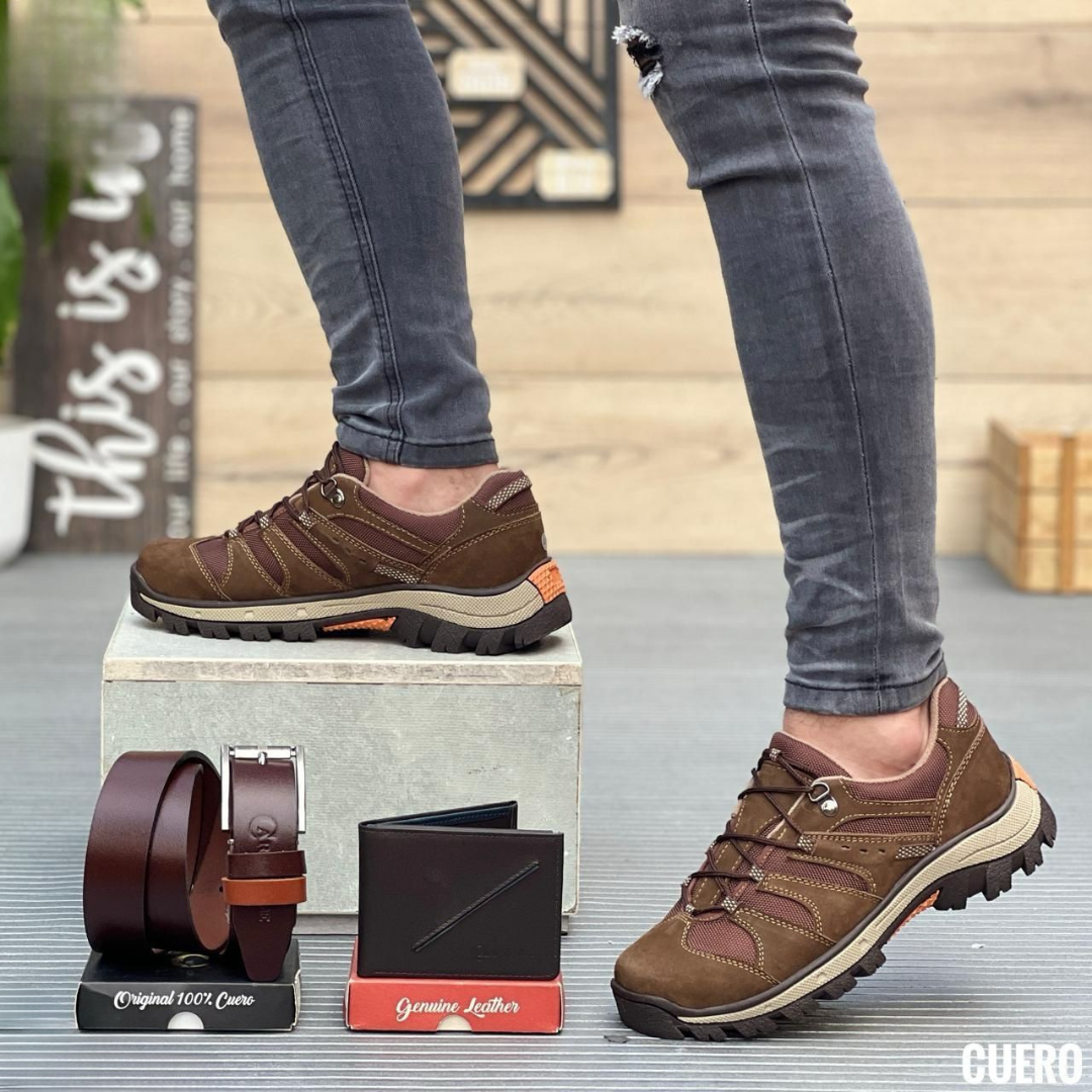 Zapatos de Trekking Hombre en Cuero - Suela Antideslizante - Estilo Outdoor