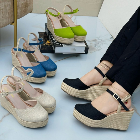 Alpargatas con Cuña de Yute y Correa Ajustable – Sandalias Plataforma Mujer