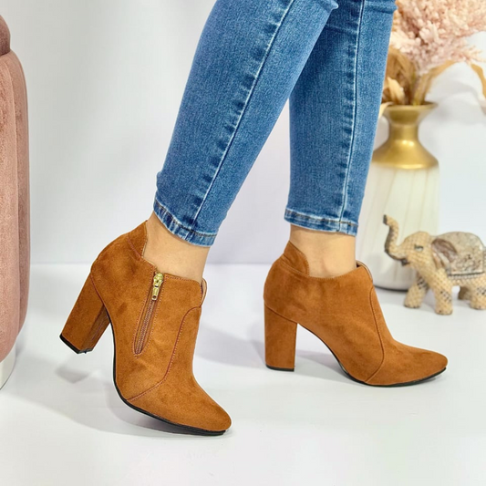 Botines de Tacón Grueso Mujer – Punta Fina y Cremallera Lateral | Elegancia Casual