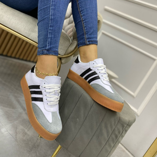 Tenis casuales de cuero original con suela caramelo – Estilo urbano y comodidad premium