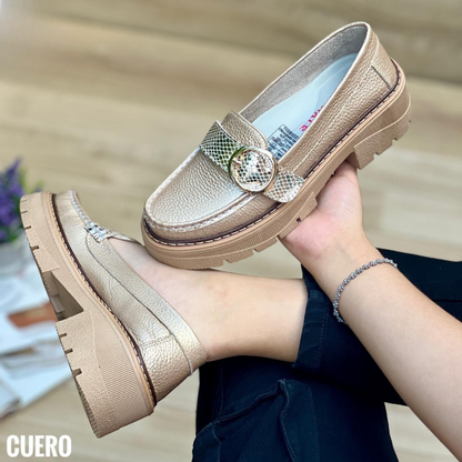 Mocasines chunky en cuero legítimo con detalle de hebilla – Estilo casual elegante
