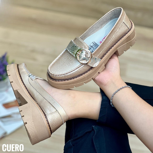 Mocasines chunky en cuero legítimo con detalle de hebilla – Estilo casual elegante