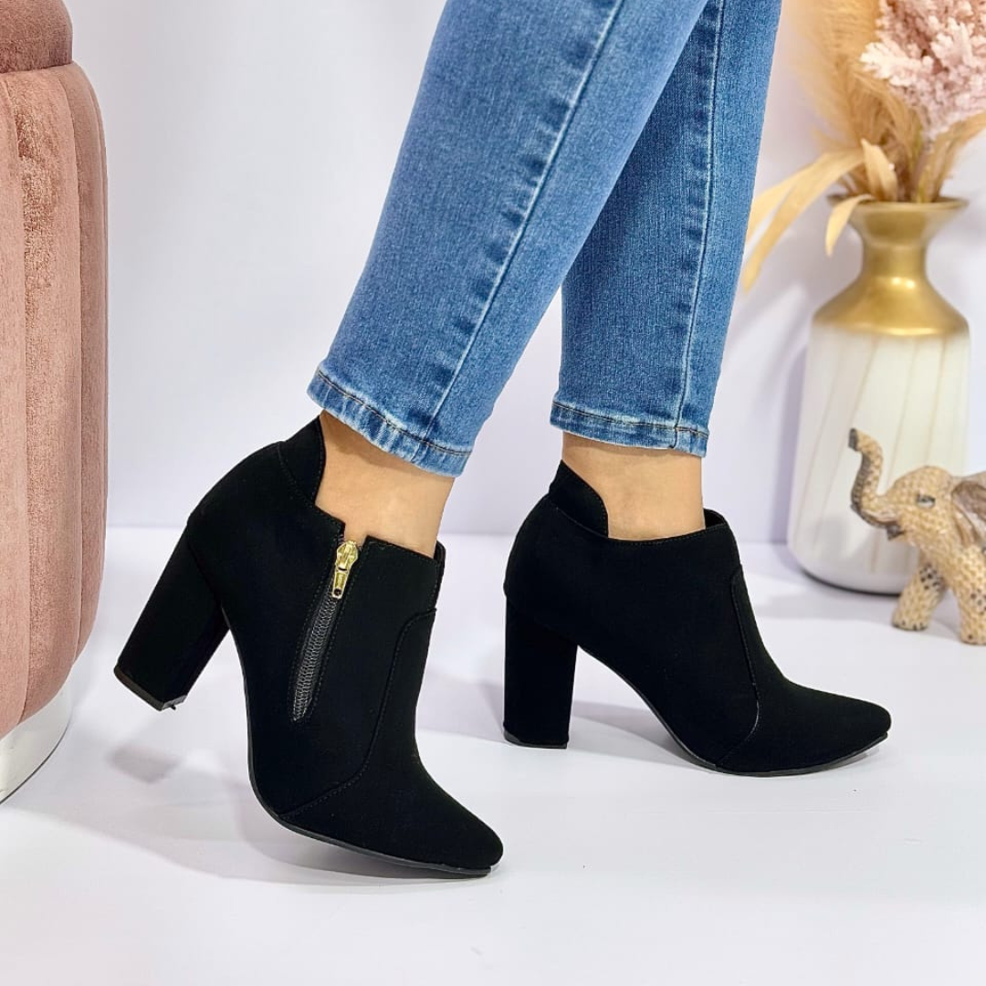 Botines de Tacón Grueso Mujer – Punta Fina y Cremallera Lateral | Elegancia Casual