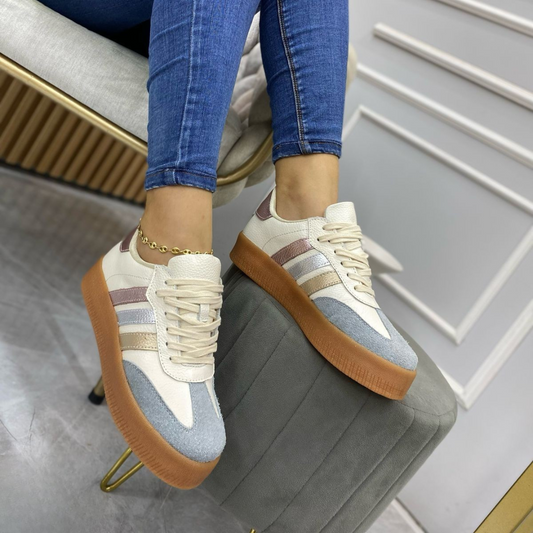 Tenis casuales de cuero original con suela caramelo – Estilo urbano y comodidad premium