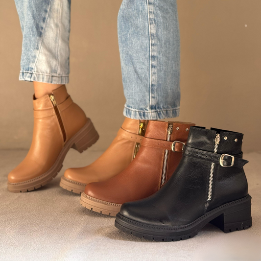 Botines Mujer Urban Style con Cremallera y Hebilla – Plataforma Baja Antideslizante