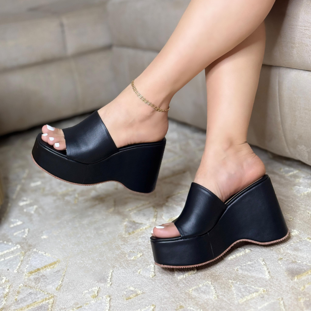 Sandalias Cuña Chunky Mule Mujer – Altura Cómoda, Estilo Minimalista