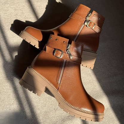 Botines Mujer Urban Style con Cremallera y Hebilla – Plataforma Baja Antideslizante