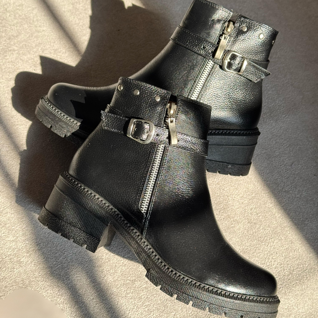 Botines Mujer Urban Style con Cremallera y Hebilla – Plataforma Baja Antideslizante