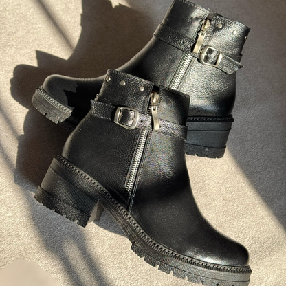 Botines Mujer Urban Style con Cremallera y Hebilla – Plataforma Baja Antideslizante