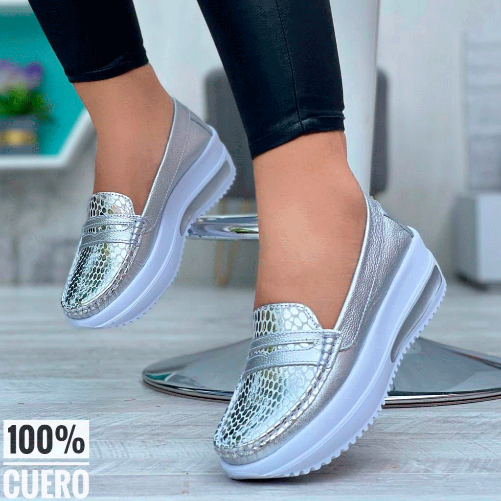 Mocasines de cuero con plataforma para dama
