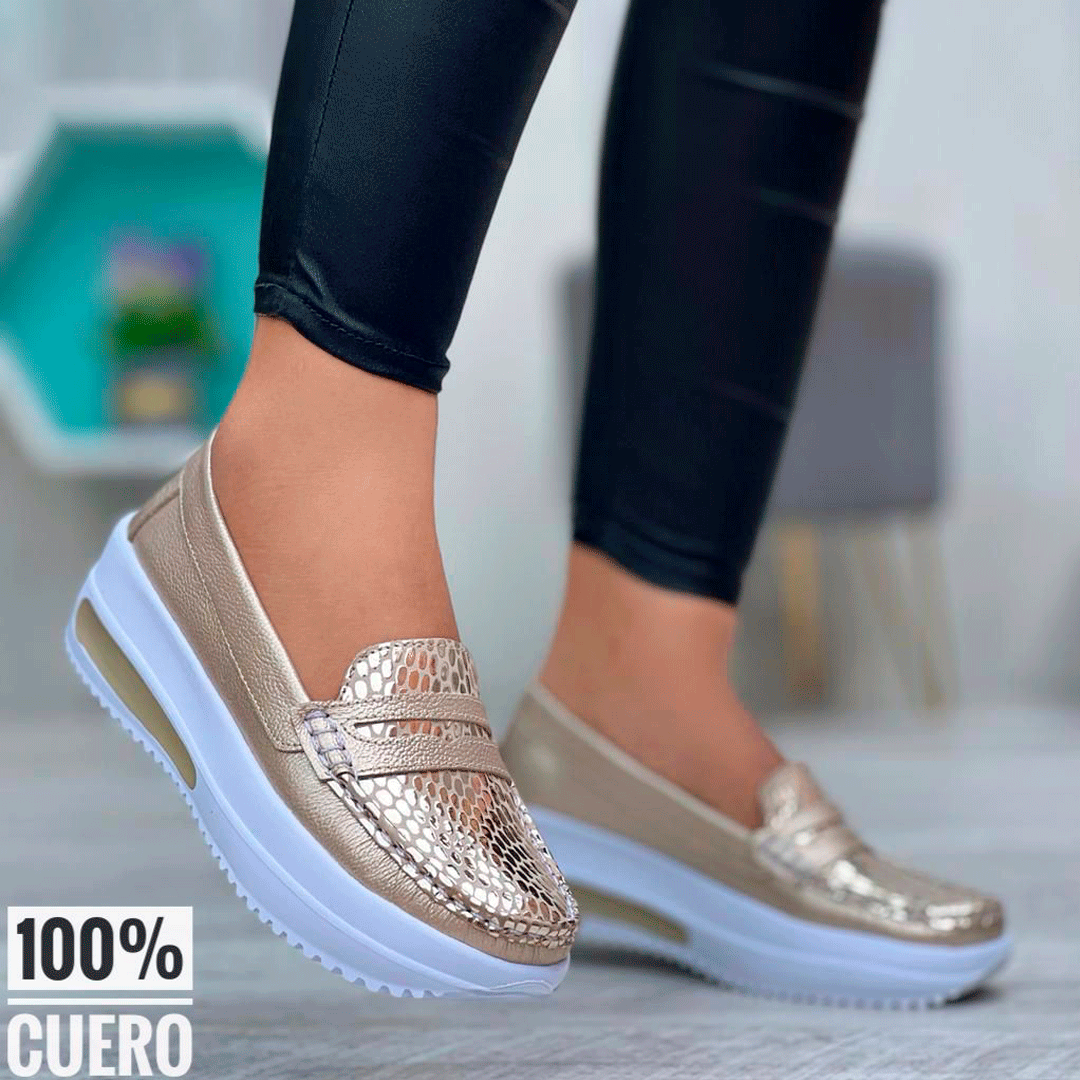 Mocasines de cuero con plataforma para dama