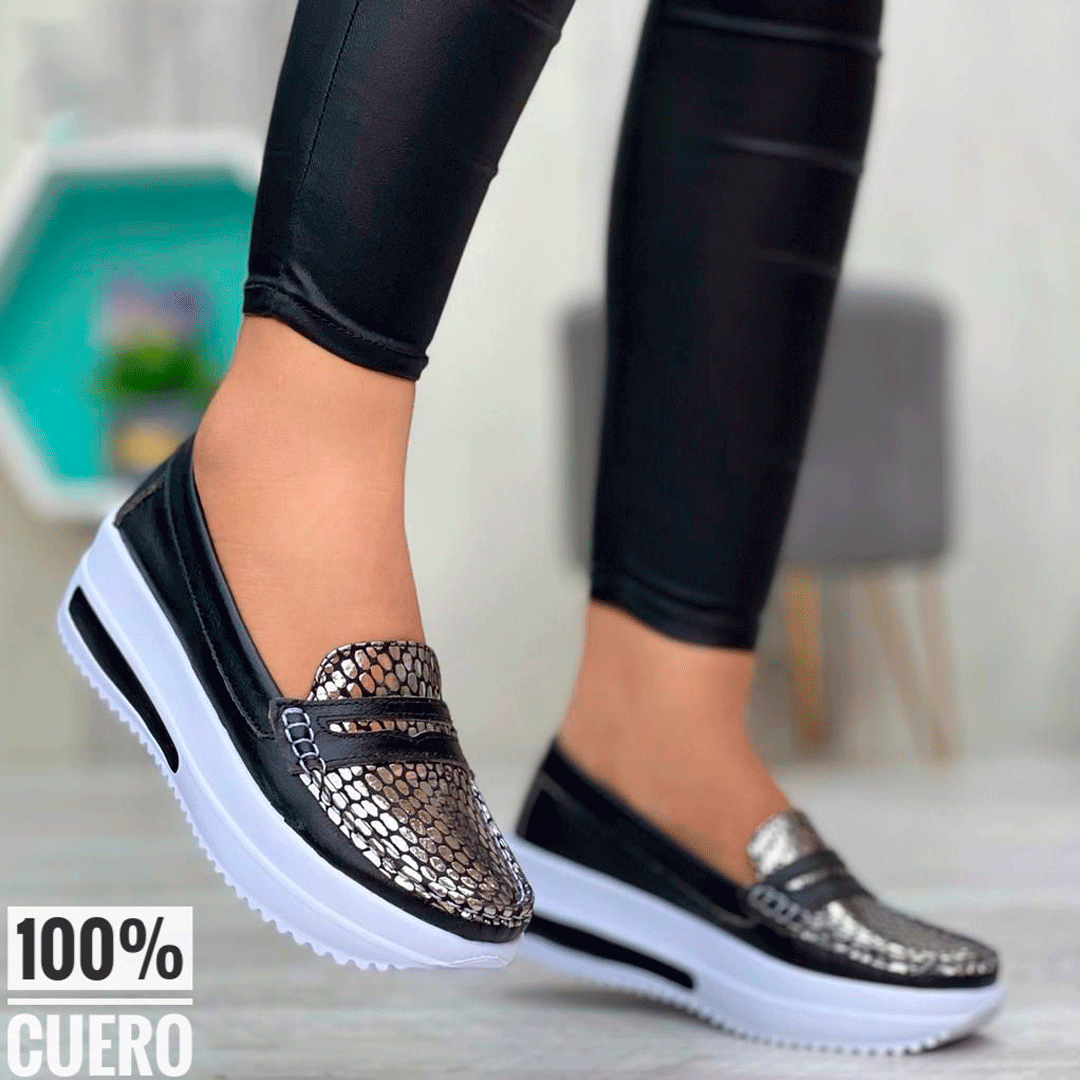 Mocasines de cuero con plataforma para dama