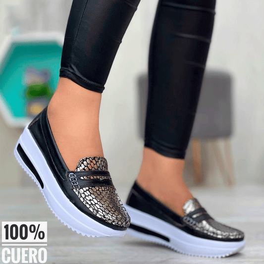 Mocasines de cuero con plataforma para dama