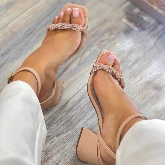 Sandalias de tira trenzado tacón bajo