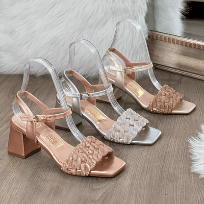 Sandalias Trenzas brillantes tacon ancho