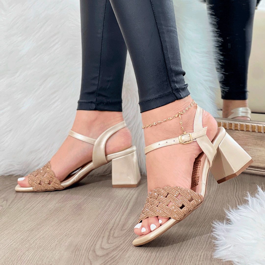 Sandalias Trenzas brillantes tacon ancho