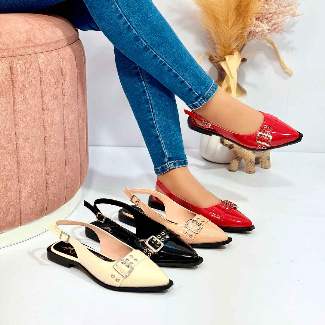 Balerinas Slingback Punta Fina con Hebilla en Charol