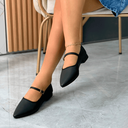Mary Jane Punta Fina tipo Flats bajos con correa ajustable