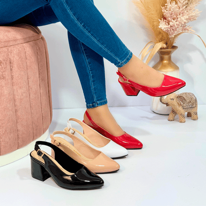 Tacones slingback de charol con tacón cuadrado cómodo – Estilo sofisticado