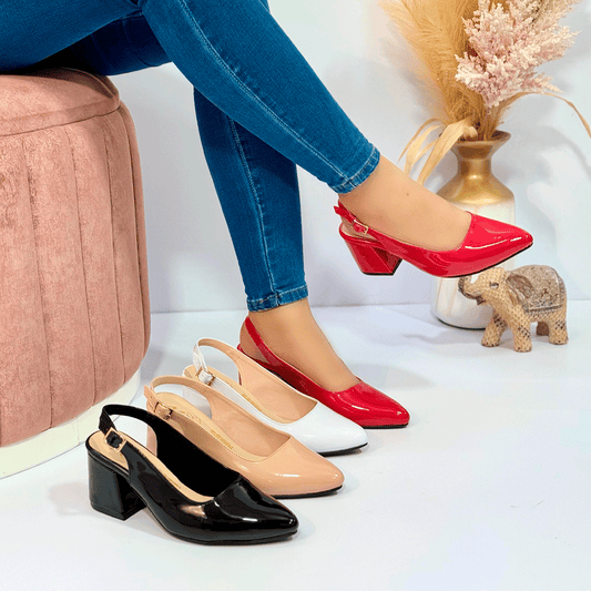 Tacones slingback de charol con tacón cuadrado cómodo – Estilo sofisticado