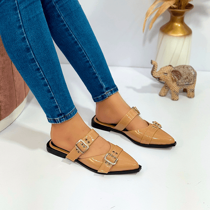 Flats mules tipo babucha punta fina con doble hebilla – Urban Chic