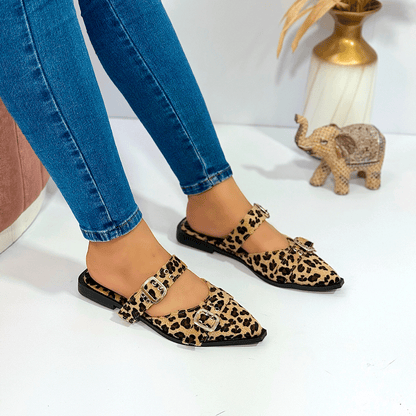 Flats mules tipo babucha punta fina con doble hebilla – Urban Chic