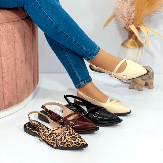 Flats Doble Tira Cruzada Slingback Punta Fina - Estilo Chic Urbano